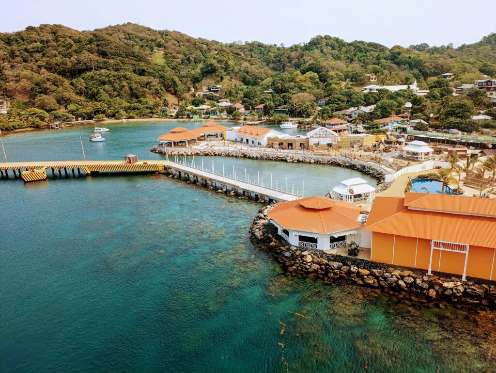 Aerial view of Coxen Hole cruise port Roatan Honduras best areas to buy property